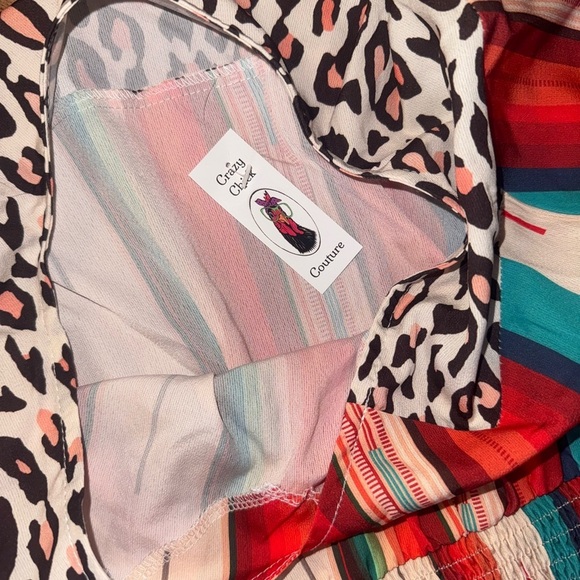 Red and Blue Ruffled Tiered Sundress with Puff Sleeves - Picture 2 of 2